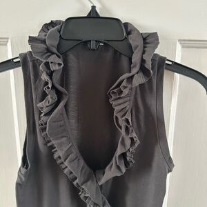 J. Crew Charcoal Ruffled Sleeveless Blouse